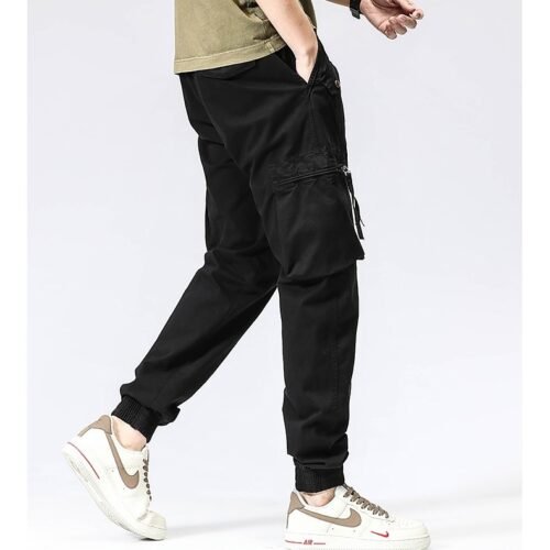 6cdddca0-2436-4d8b-8337-8dfc31997fff.jpg Casual Pants Trendy Brand Elastic Waist Men's Youth Simple Pure Cotton Multi-pocket Work Pants Trousers Ankle-tied