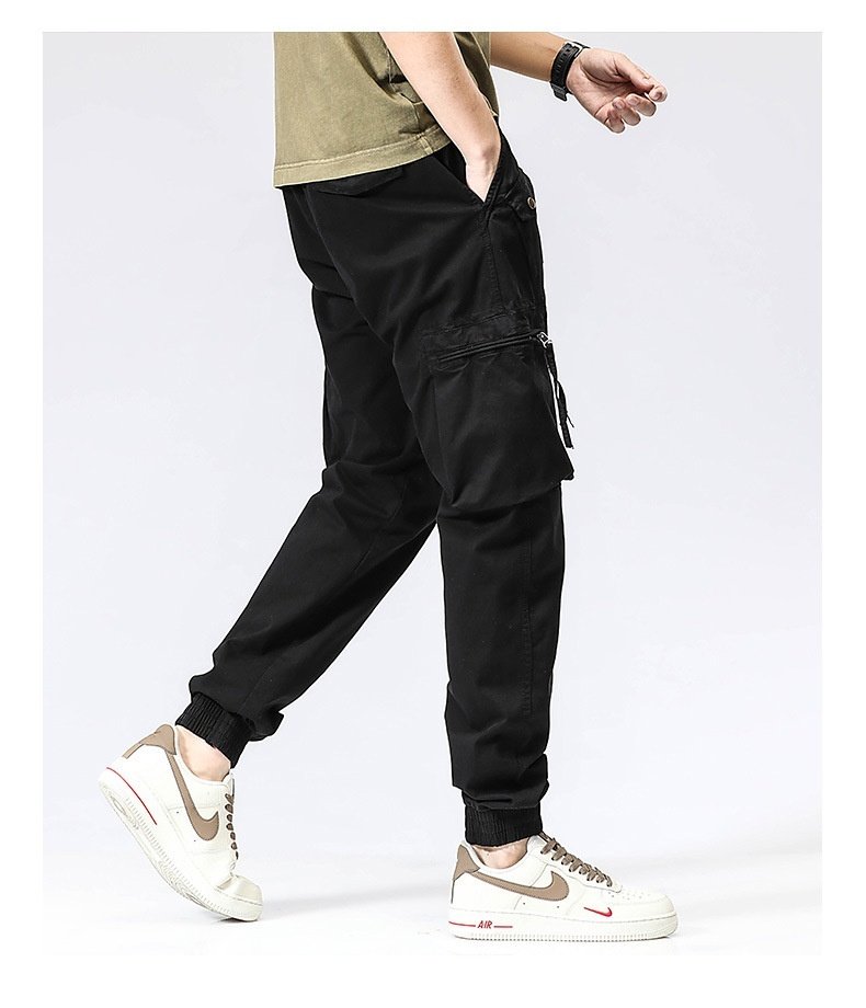 6cdddca0-2436-4d8b-8337-8dfc31997fff.jpg Casual Pants Trendy Brand Elastic Waist Men's Youth Simple Pure Cotton Multi-pocket Work Pants Trousers Ankle-tied