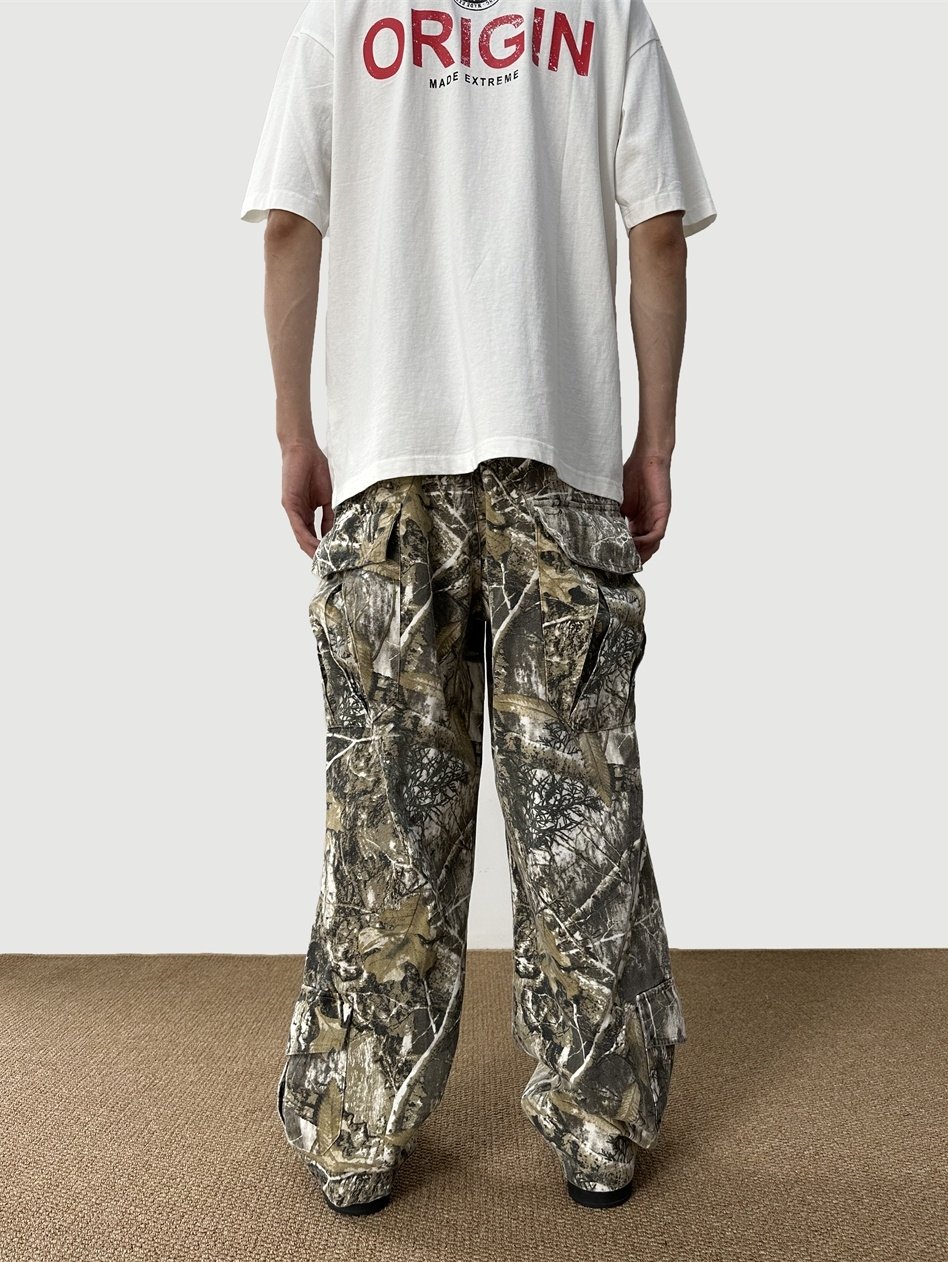 7c740149-dc3f-404e-b42d-b71f98c22f89.jpg Loose Straight Tree Worn Looking Washed-out Camouflage Printed Overalls
