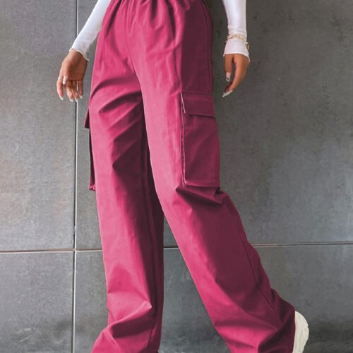 7e486b5a-a223-483a-875d-d067ad160569.jpg Women's Fashion Solid Color High Waist Flip Workwear With Pocket Pants