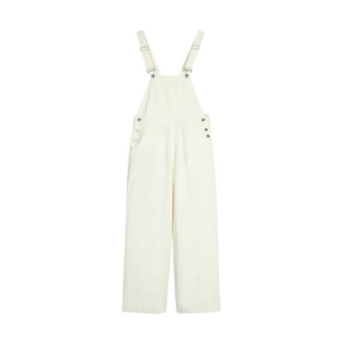 Simple Solid Color Wide Leg Straight Cargo Overalls