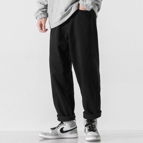 Retro Solid Color Loose Straight Trousers