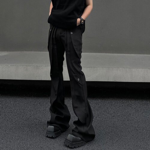 93f8f007-d35c-419b-bd70-2298eecdb160.jpg Rivet Design Casual Pants High Waist Crimp Stitching Loose Cargo Trousers