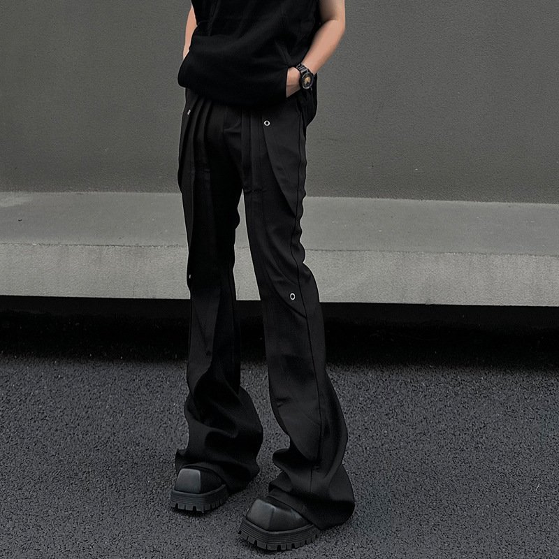 93f8f007-d35c-419b-bd70-2298eecdb160.jpg Rivet Design Casual Pants High Waist Crimp Stitching Loose Cargo Trousers