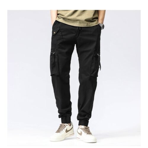 9ae02574-5db8-4d29-ab49-feaf81a8e322.jpg Casual Pants Trendy Brand Elastic Waist Men's Youth Simple Pure Cotton Multi-pocket Work Pants Trousers Ankle-tied