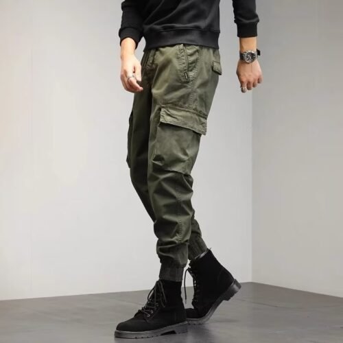 9ca61f78-8460-4802-a9f1-1208f4971068.jpg Men's Cropped Tooling Spring And Autumn Loose-fitting Casual Ankle-banded Trousers Multi-pocket