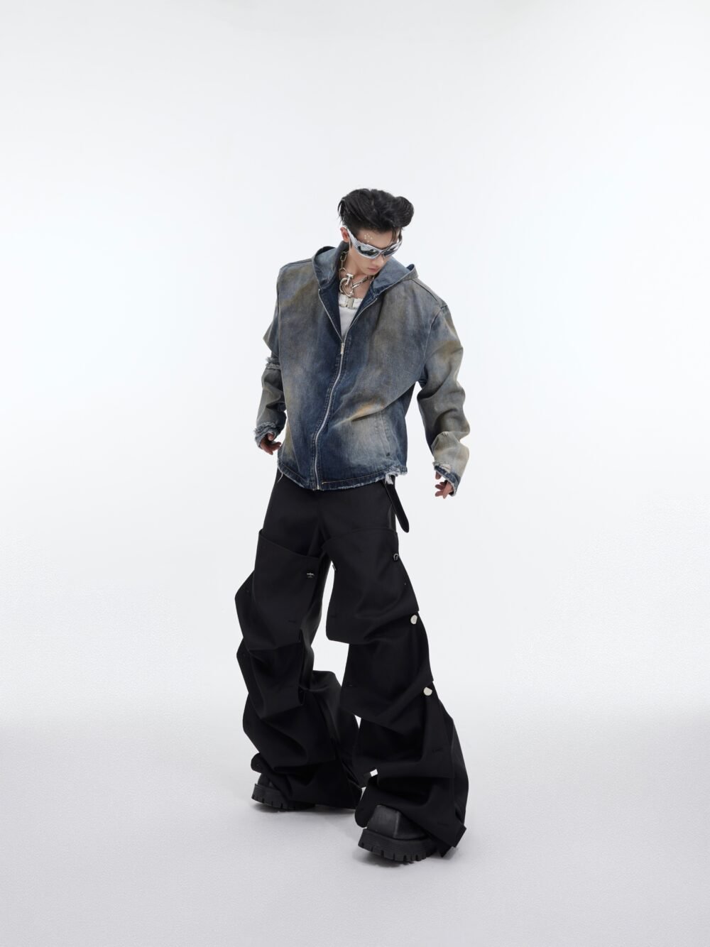 b78992ac-6bbb-469d-b86e-e71392f83503.jpg Rivet Design Casual Pants High Waist Crimp Stitching Loose Cargo Trousers