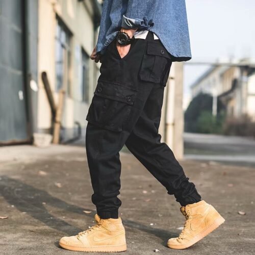 b8a3cb27-bc67-49db-b454-1b095816f902.jpg Overalls Men's American-style Retro Casual Loose Cropped Pants Multi-pocket Ankle Banded