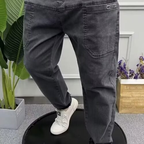 Spring Plus Size Loose Straight Casual Pants Solid Color Denim Trousers