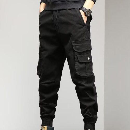 ca1bf114-45f8-40c3-bb3f-1bad6186b476.jpg Men's Cropped Tooling Spring And Autumn Loose-fitting Casual Ankle-banded Trousers Multi-pocket