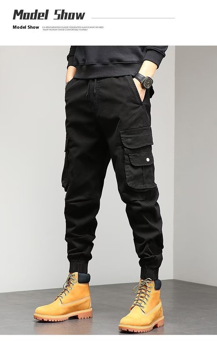 ca1bf114-45f8-40c3-bb3f-1bad6186b476.jpg Men's Cropped Tooling Spring And Autumn Loose-fitting Casual Ankle-banded Trousers Multi-pocket