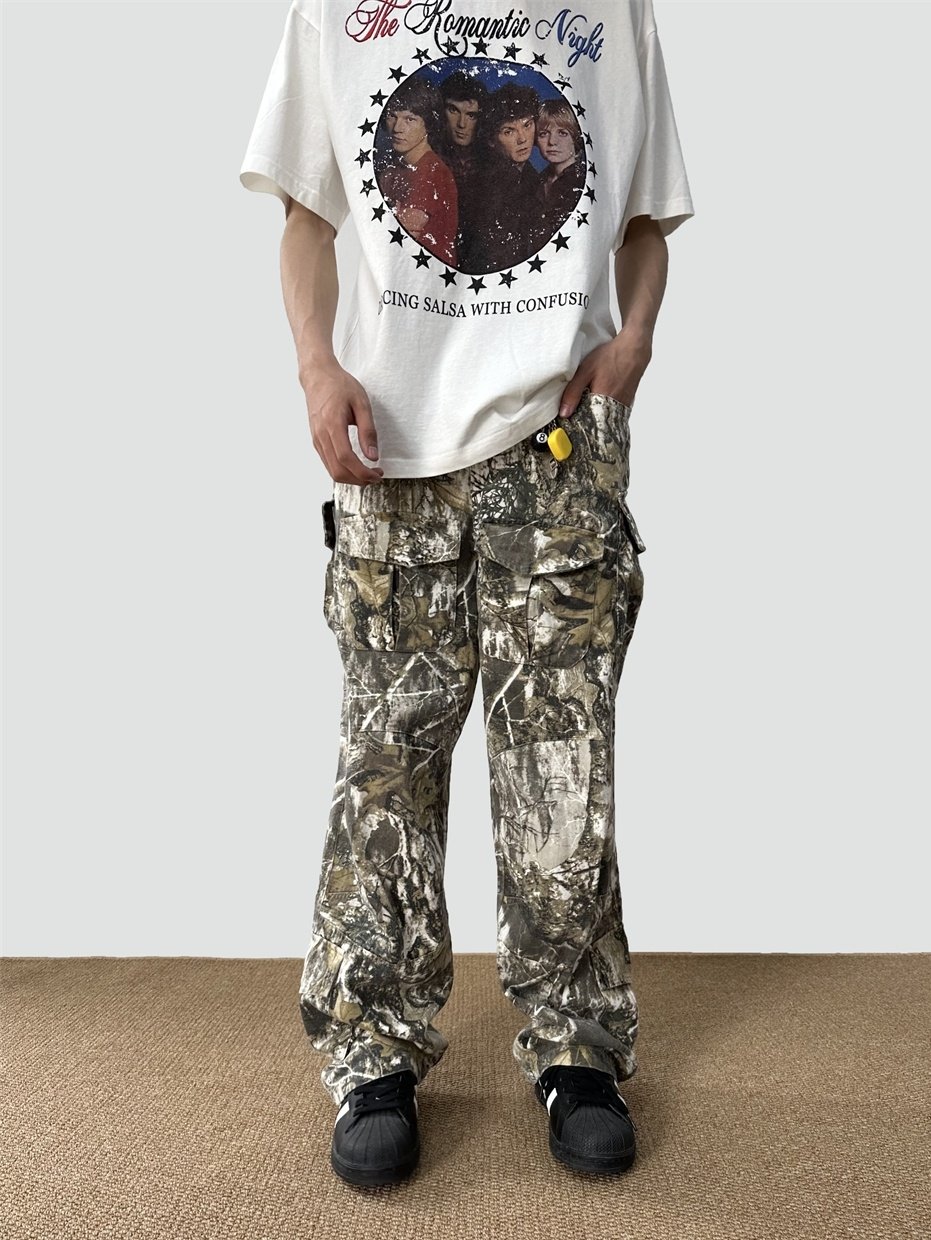 ca3c9157-4261-4f2f-93a7-0ed189405290.jpg Loose Straight Tree Worn Looking Washed-out Camouflage Printed Overalls