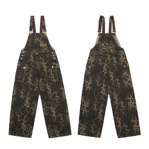 ca657edc-c380-44ef-9883-b0de1842080a.jpg American Vintage Leopard Print Denim Brace Overalls Men And Women