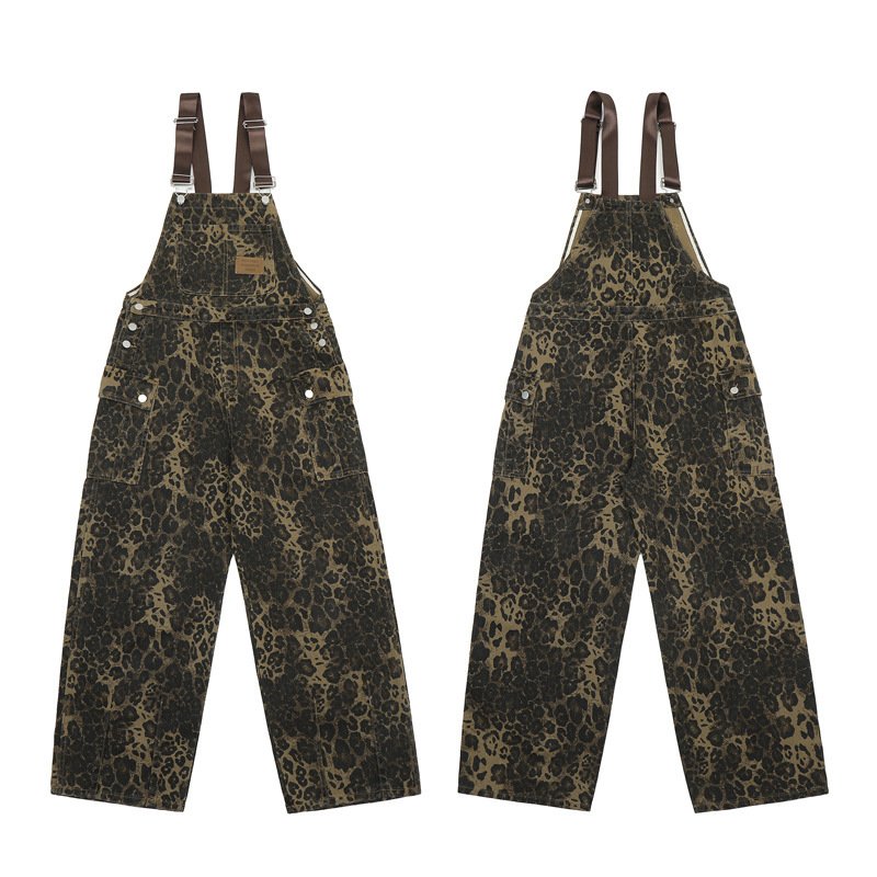 ca657edc-c380-44ef-9883-b0de1842080a.jpg American Vintage Leopard Print Denim Brace Overalls Men And Women