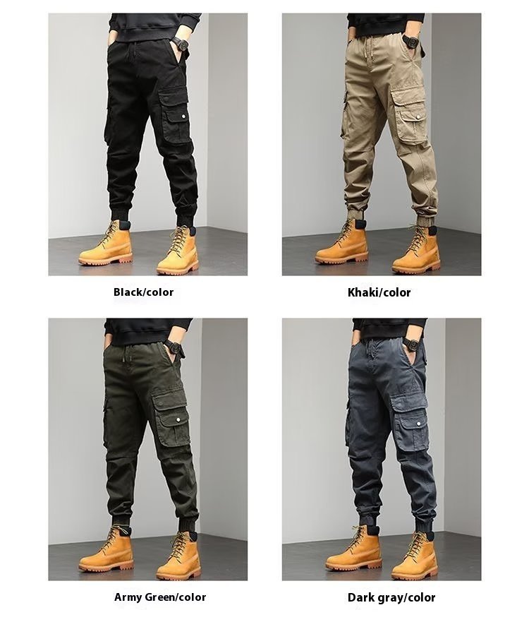 cdb50e9a-d124-4d13-b46f-d5f4200e57ea.jpg Men's Cropped Tooling Spring And Autumn Loose-fitting Casual Ankle-banded Trousers Multi-pocket