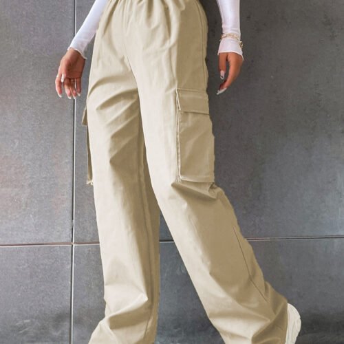 d307943d-42e8-40c0-9f42-f80ed645f69b.jpg Women's Fashion Solid Color High Waist Flip Workwear With Pocket Pants