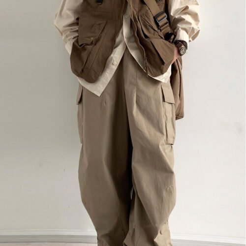 Japanese-style Retro Loose Wide-leg Workwear Trousers Thin