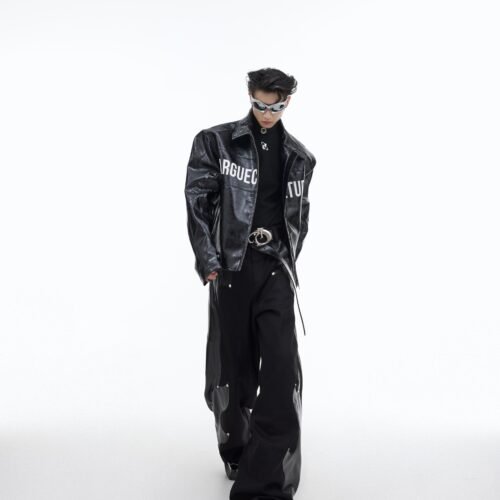 e602170f-d38c-4222-b5d2-41b8668f0d7c.jpg Niche Structured Leather Patchwork Flame Rivet Trousers
