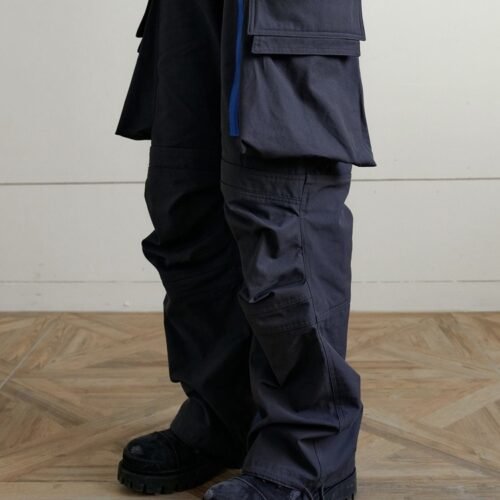 Multi-pocket Contrast Zip Casual Baggy Pants