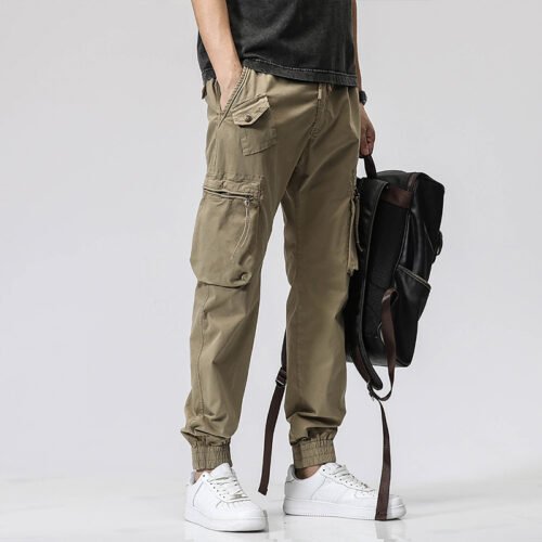 ef5b010e-03b7-4601-b92a-04efad297c8c.jpg Casual Pants Trendy Brand Elastic Waist Men's Youth Simple Pure Cotton Multi-pocket Work Pants Trousers Ankle-tied