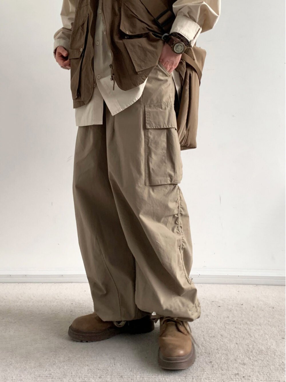 Japanese-style Retro Loose Wide-leg Workwear Trousers Thin
