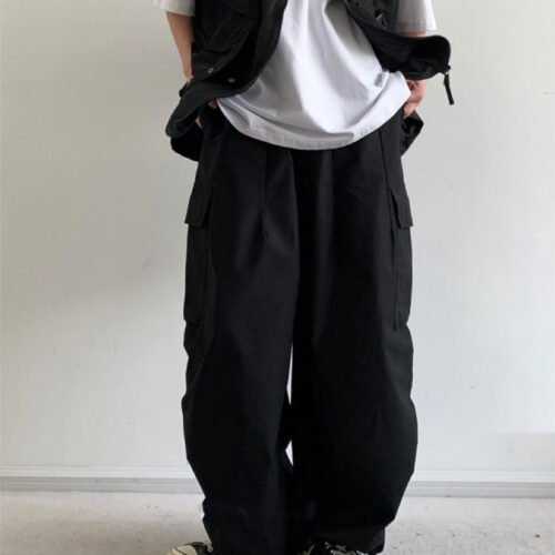 Japanese-style Retro Loose Wide-leg Workwear Trousers Thin