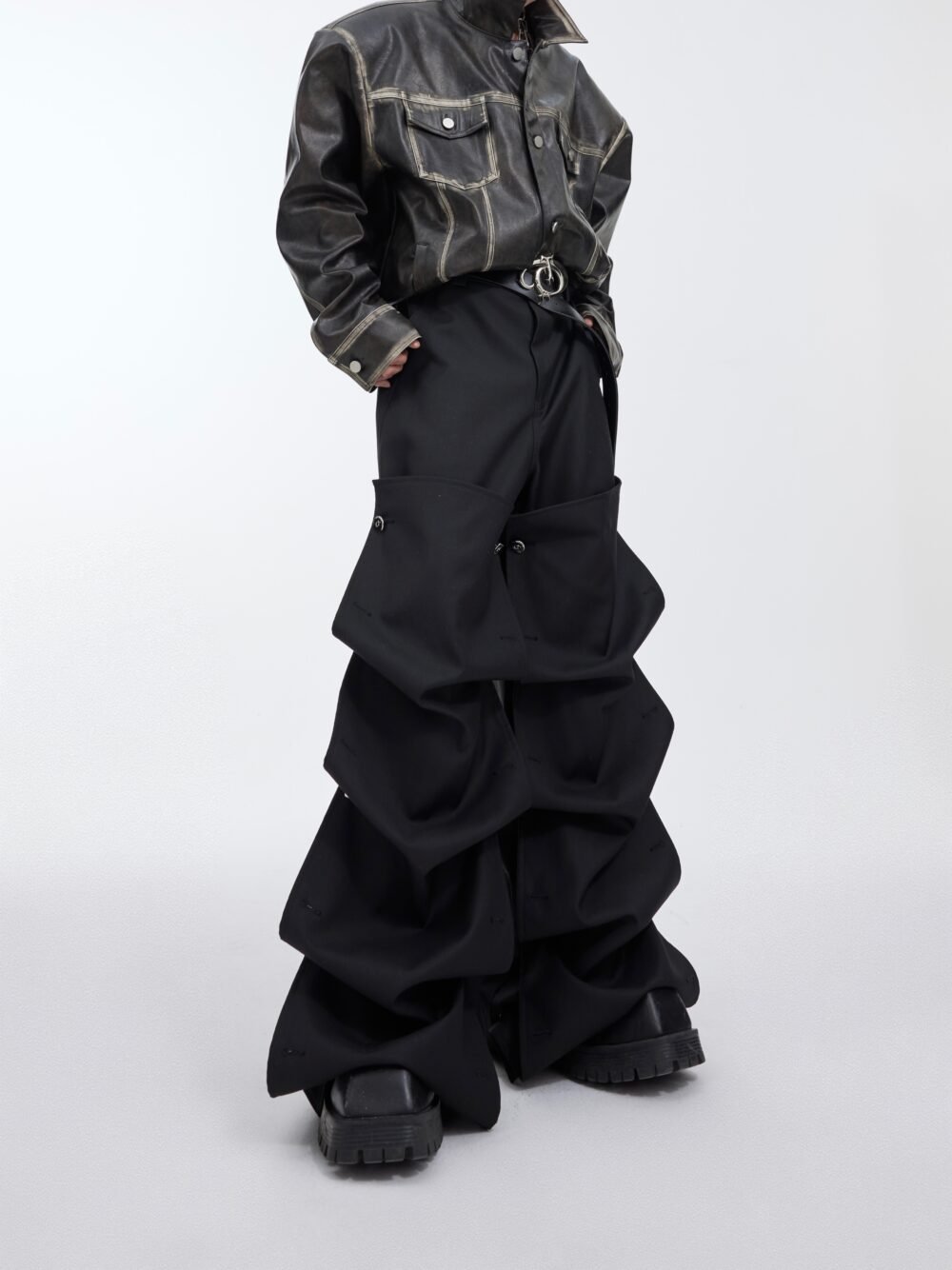 fecb5c4f-0add-4106-b753-872cfc9d8273.jpg Rivet Design Casual Pants High Waist Crimp Stitching Loose Cargo Trousers