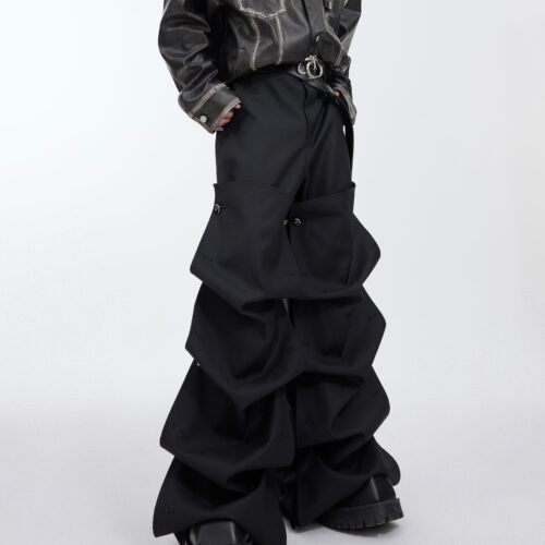fecb5c4f-0add-4106-b753-872cfc9d8273.jpg Rivet Design Casual Pants High Waist Crimp Stitching Loose Cargo Trousers